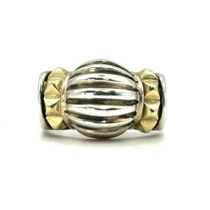 Lagos VINTAGE Caviar Sterling Silver & 18 Kt Gold Domed Ribbed Ring Sz 7